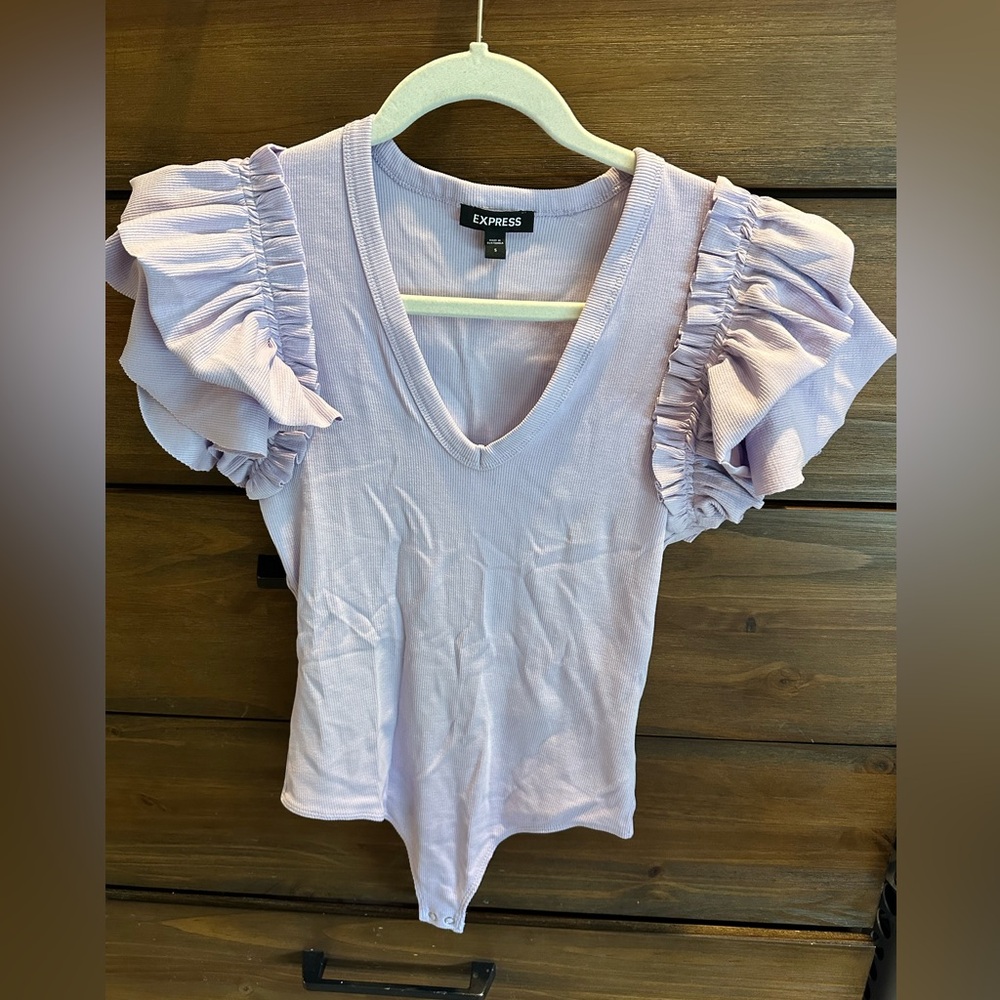 Express Light Purple Ruffle Sleeve Bodysuit